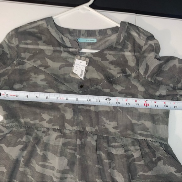 NWT Maurice's Green Camouflage Long Sleeve Peplum Henley Blouse Size Small - Picture 6 of 14
